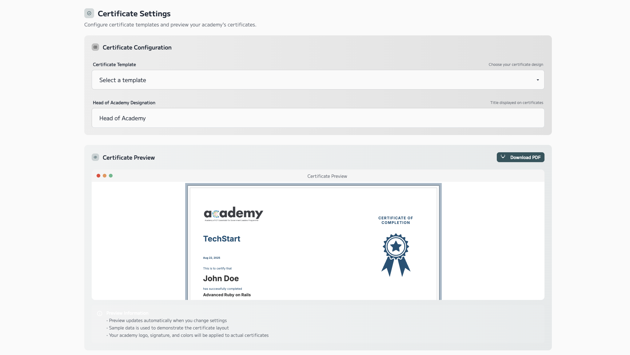 Certificate Live Preview