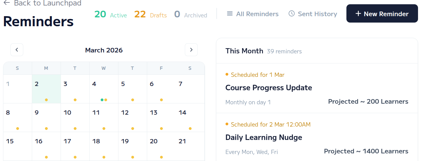 Reminders & Nudges Calendar Dashboard