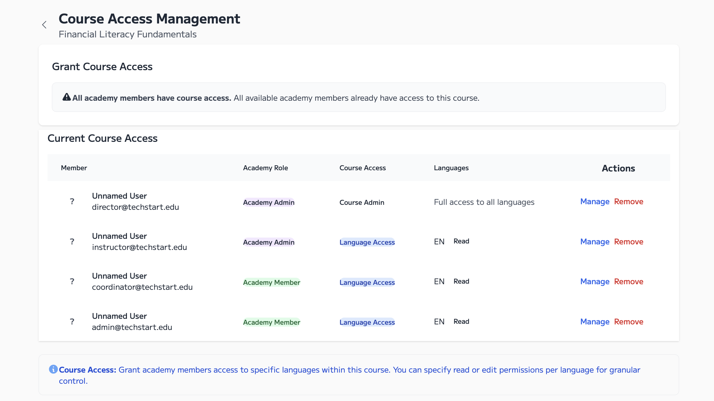Manage Course Access
